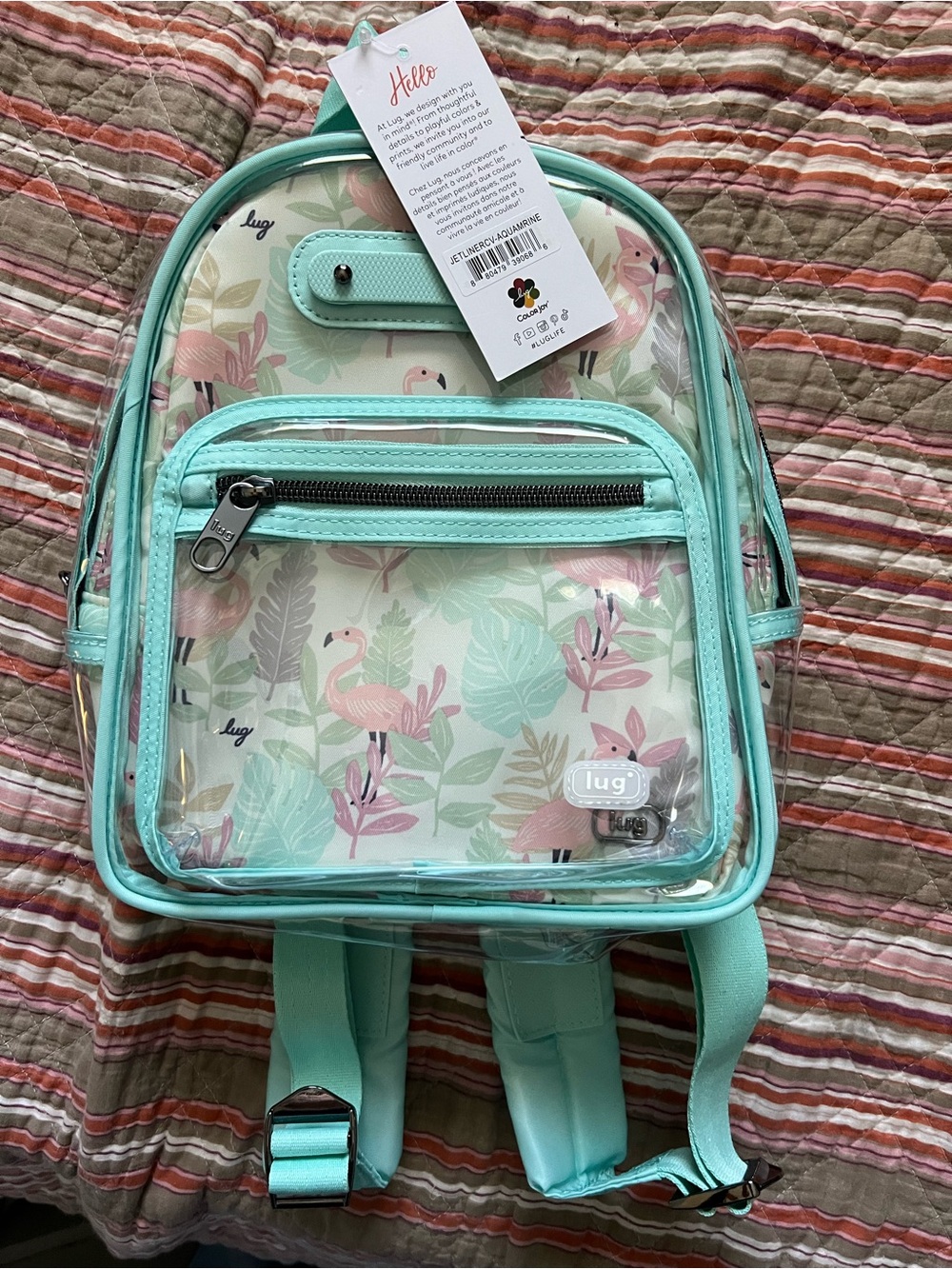 NWT~lug jetliner Clear Flamingo Backpack - Mint Pink